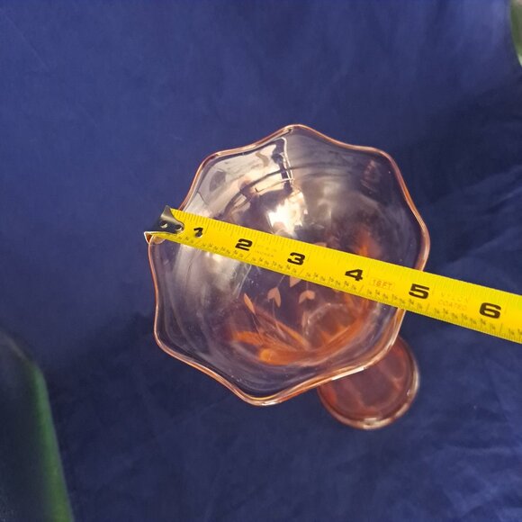 Vintage Pink Depression Glass Vase Etched Floral Design Fluted Rim - Picture 3 of 16